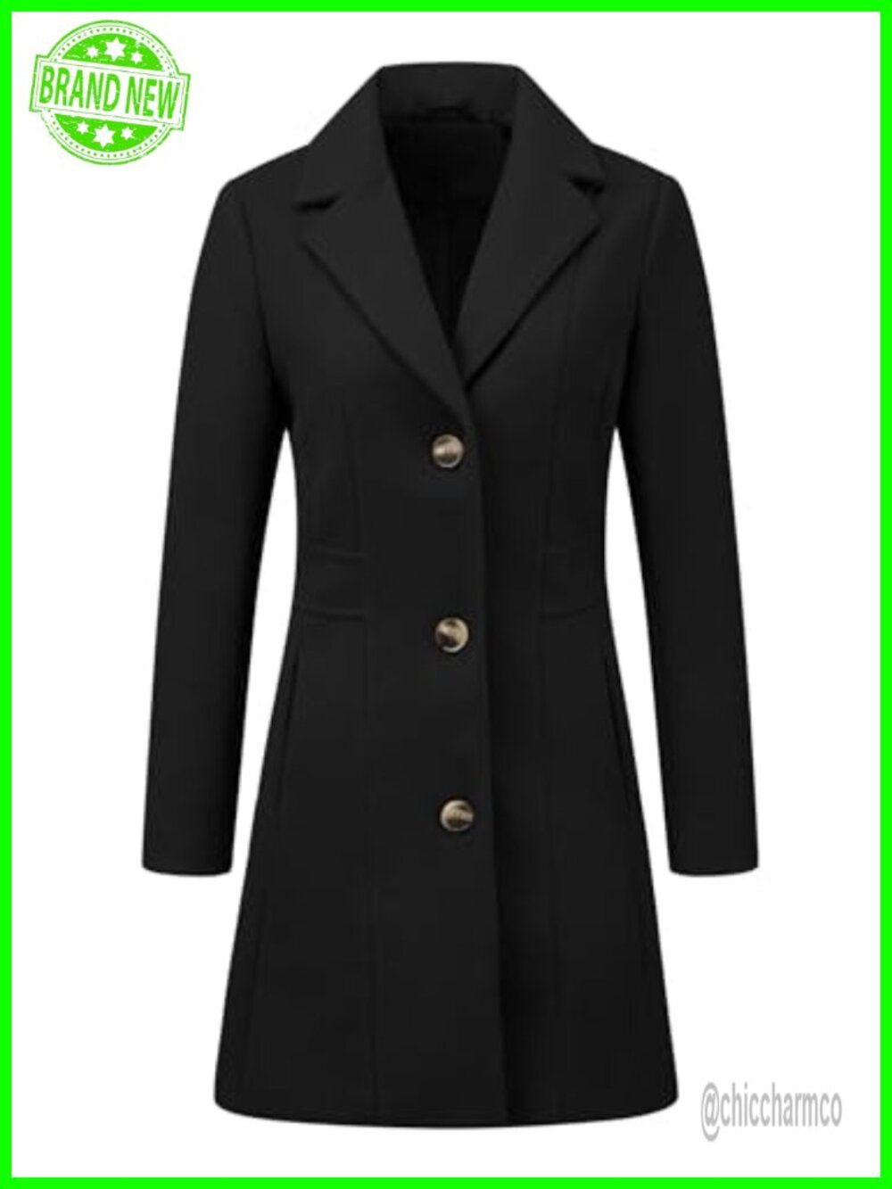 Elegant Winter Pea Coat Women Long Trench Fully Lined Single Breasted